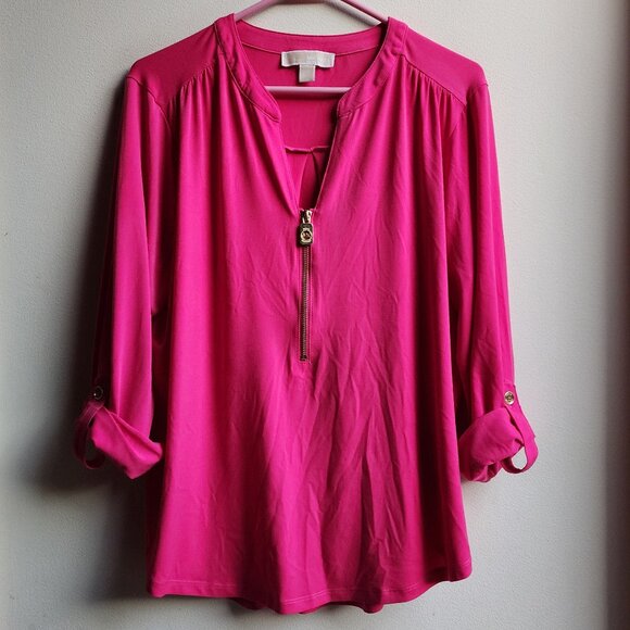 MICHAEL Michael Kors Hot Pink Zip-Up Blouse Size Large - Picture 6 of 14